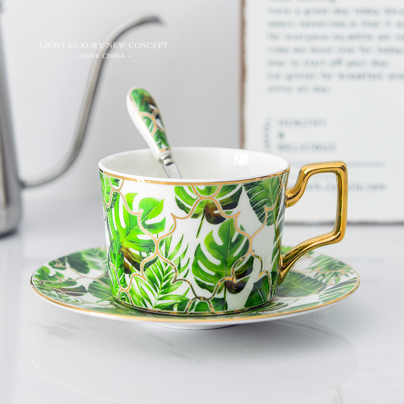 220ml green gold-rimmed cups and saucers