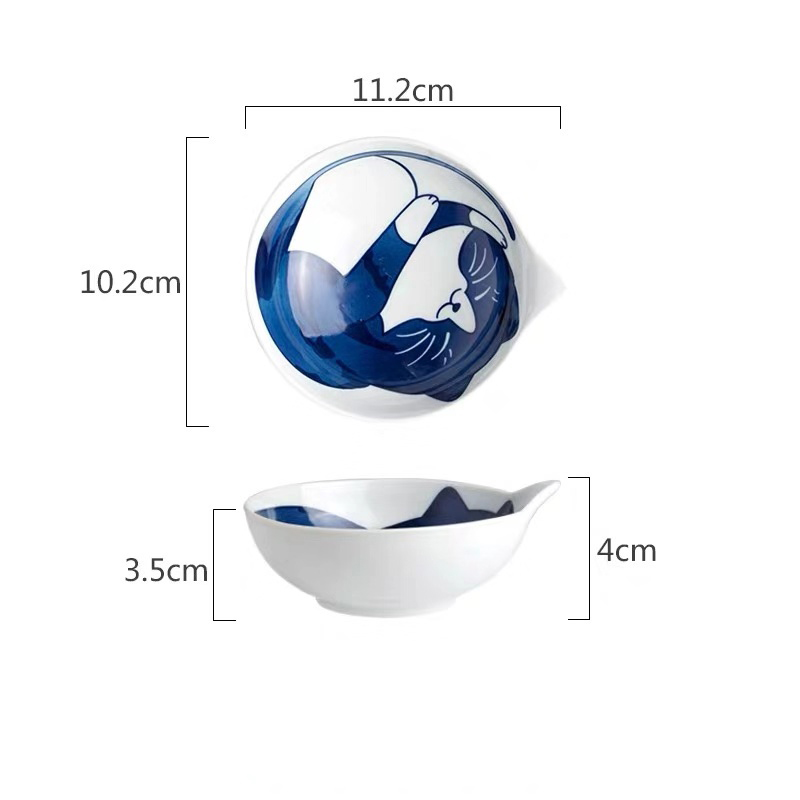 4.5 inch blue cartoon cat bowl-B1