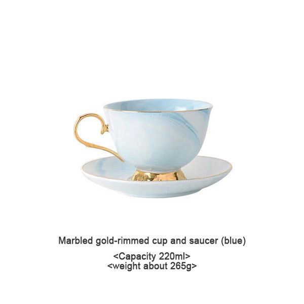 220ml Marbled gold-rimmed cup and saucer (blue)