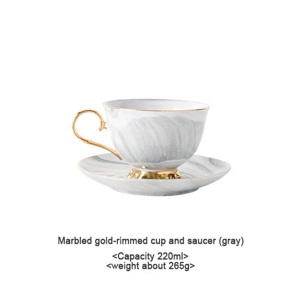 220ml Marbled gold-rimmed cup and saucer (gray)