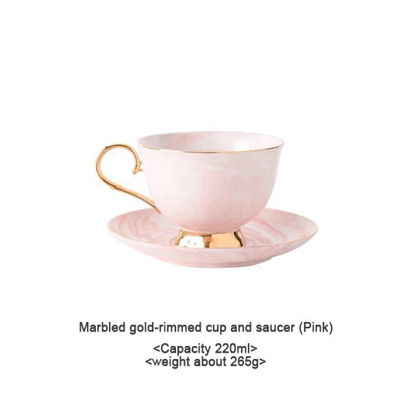 220ml Marbled gold-rimmed cup and saucer (pink)