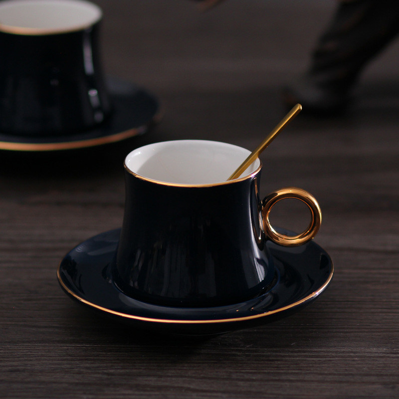 220ml black gold-rimmed cup and saucer