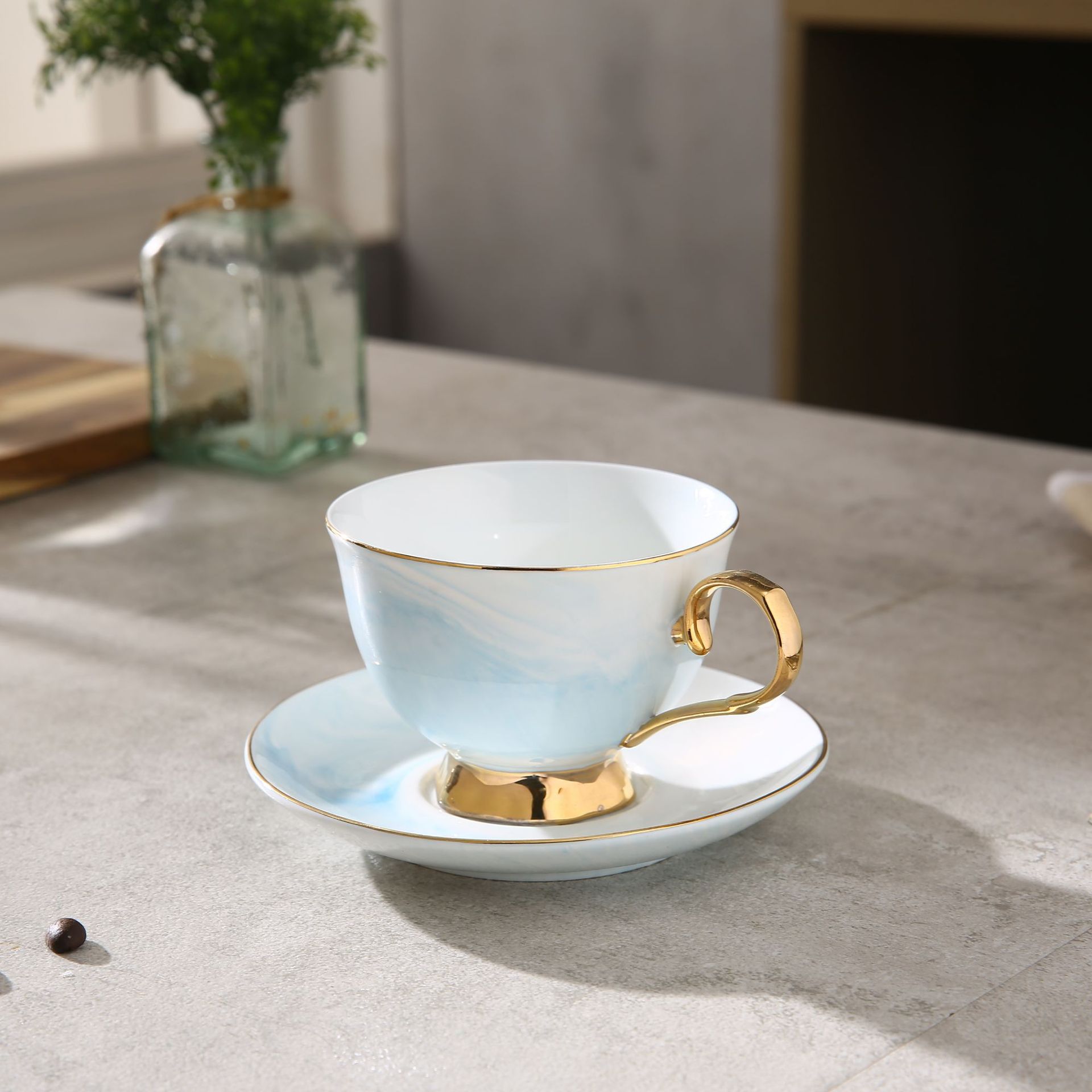 220ml blue gold cup and saucer