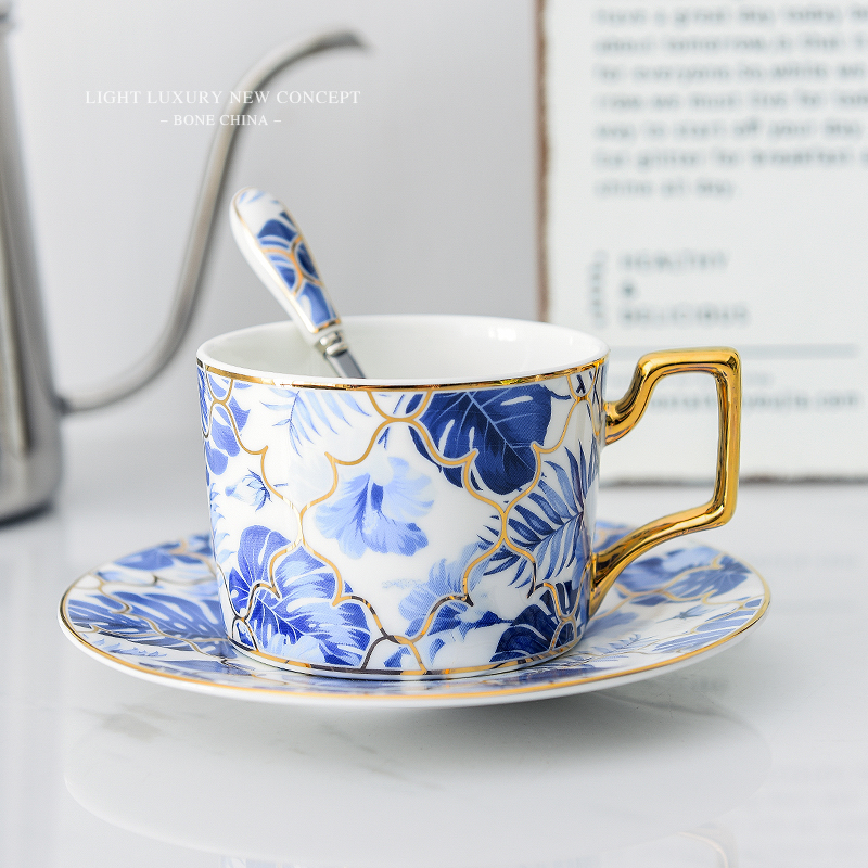 220ml blue gold-rimmed cup and saucer