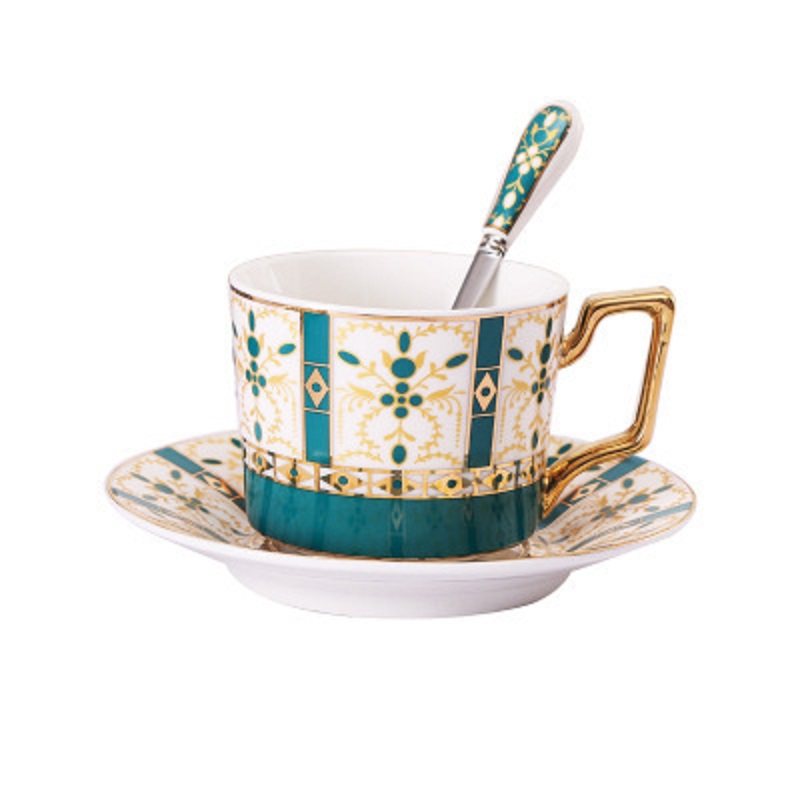 220ml green flower gold cup and saucer