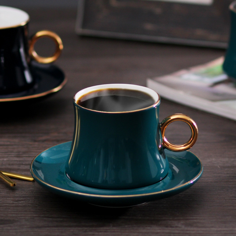 220ml green gold-rimmed cups and saucers