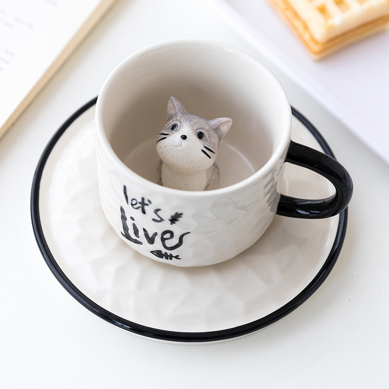 220ml grey cat cup and saucer