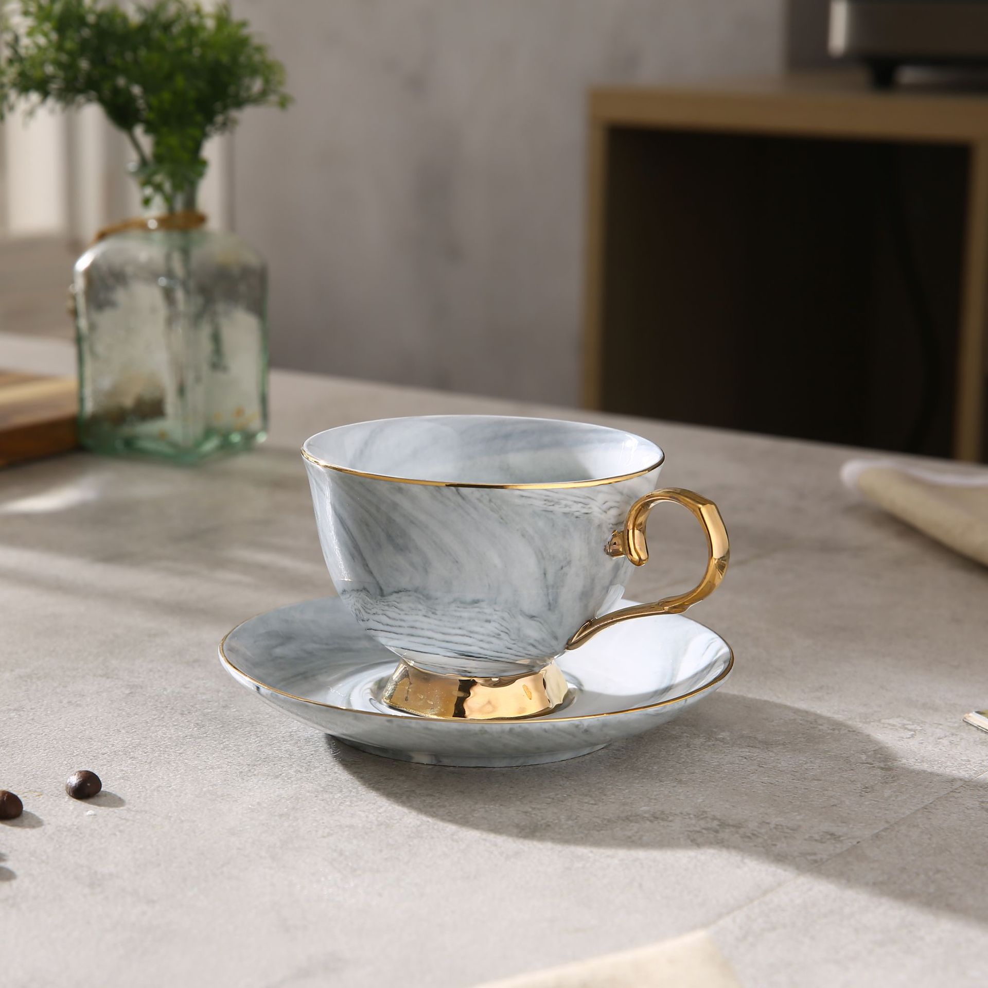 220ml grey gold cup and saucer