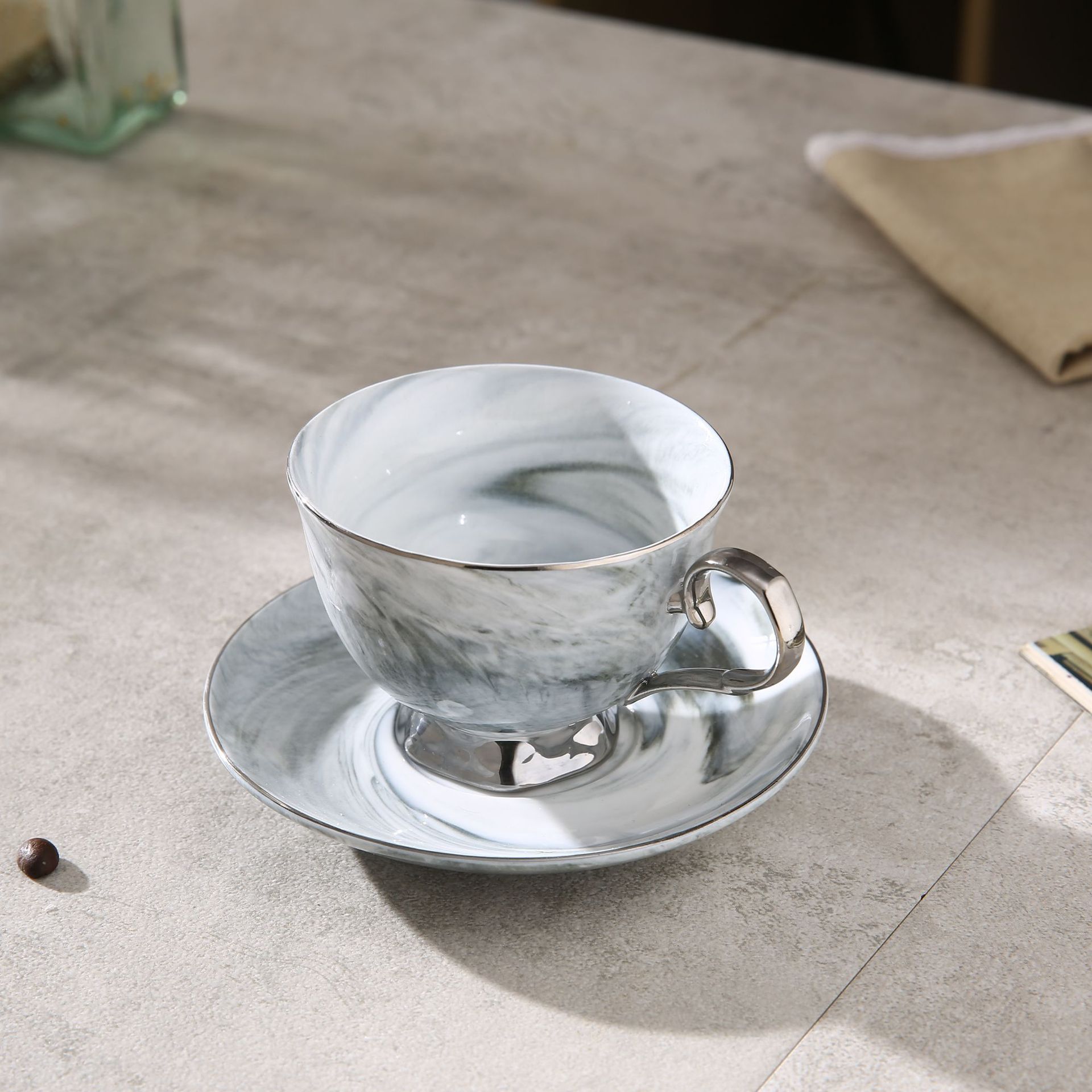 220ml grey silver cup and saucer