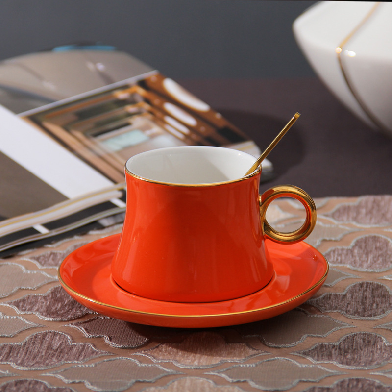 220ml orange gold-rimmed cup and saucer
