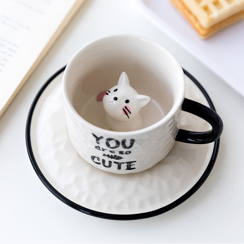 220ml white cat cup and saucer