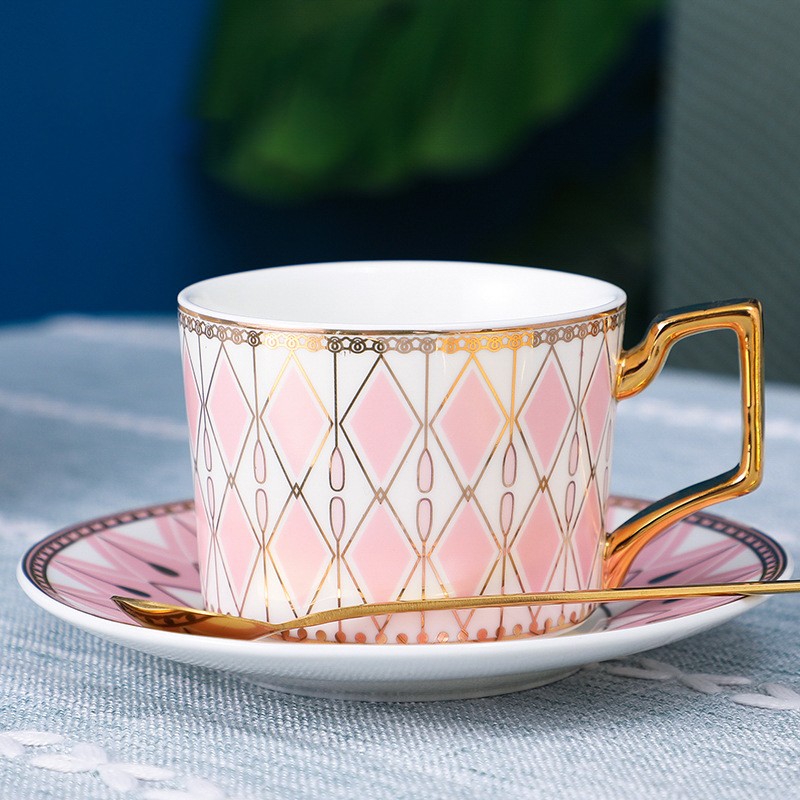 220ml white pink gold cup and saucer