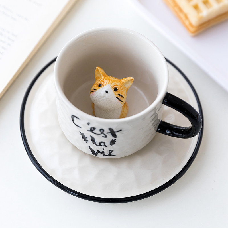 220ml yellow cat cup and saucer