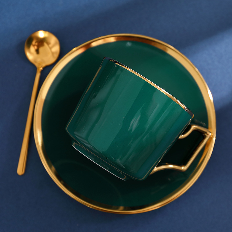 220mm high green gold cup and saucer