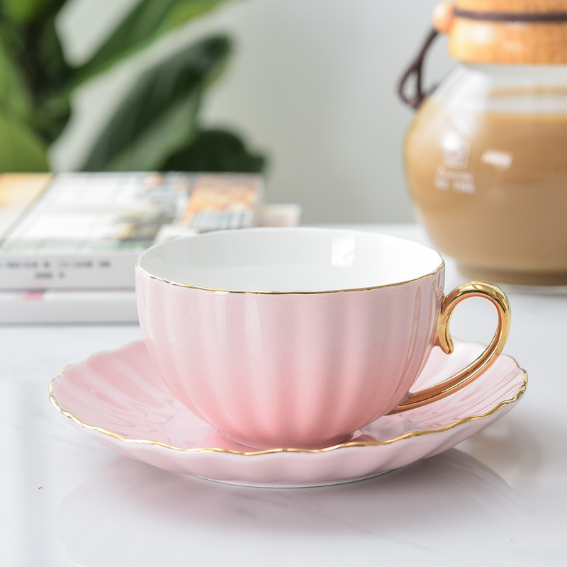 220mm pink gold pumpkin cup and saucer