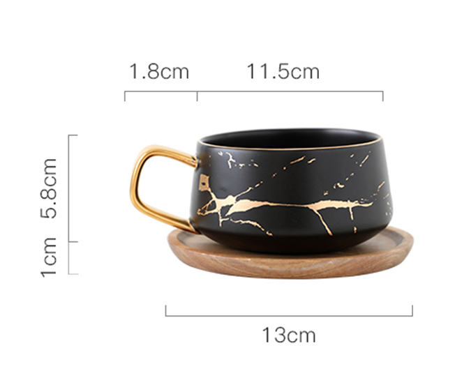 320ml black marbled cup and saucer