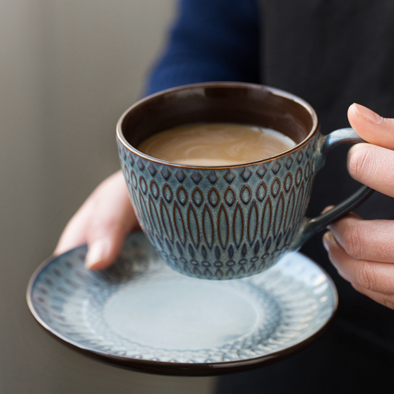 Vintage Kiln Changing Star Sky Ceramic Coffee Cup cappuccino Latte Fancy  Coffee Drawn Cup and Dish Set 250ml