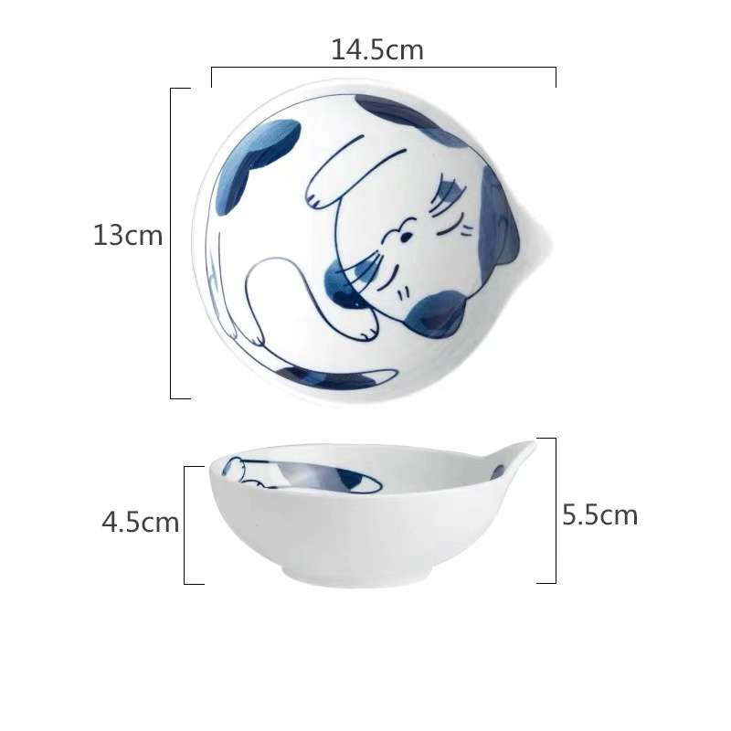 5.5 inch blue cartoon cat bowl-D2