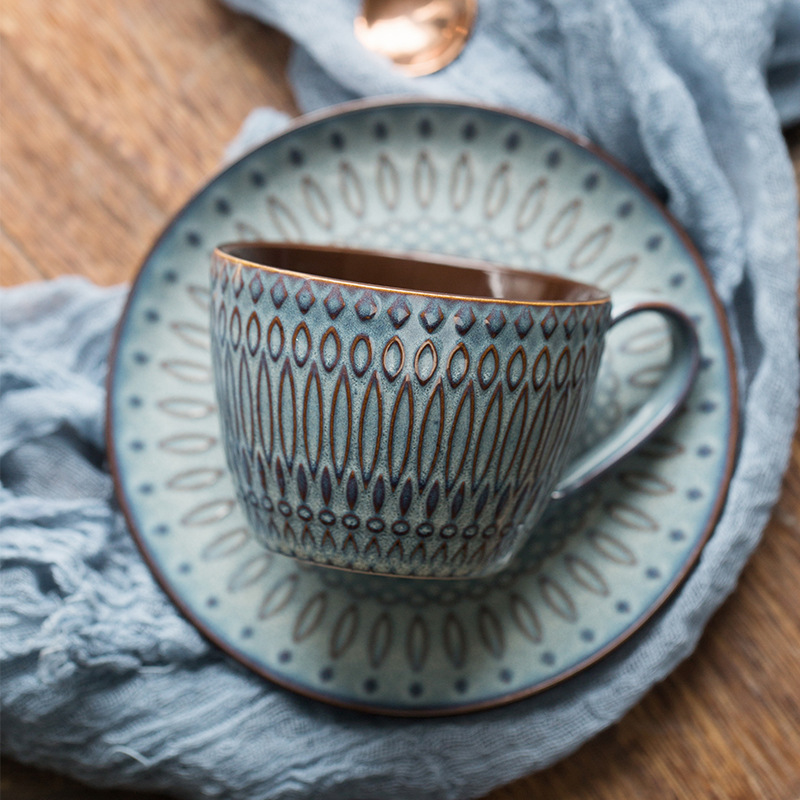 Vintage Kiln Changing Star Sky Ceramic Coffee Cup cappuccino Latte Fancy  Coffee Drawn Cup and Dish Set 250ml