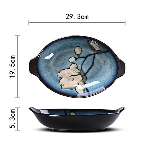 11.5 inch blue oval fish plate