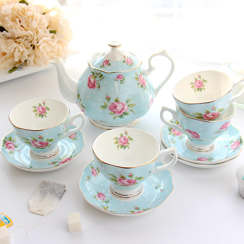 light blue cups and saucers