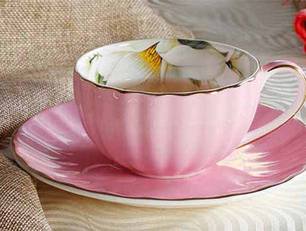 pink cup and saucer